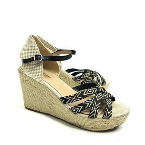 Lucky Brand Mahima Espadrille Wedge Wedge Ankle Strap Sandals Boho Black Size 9